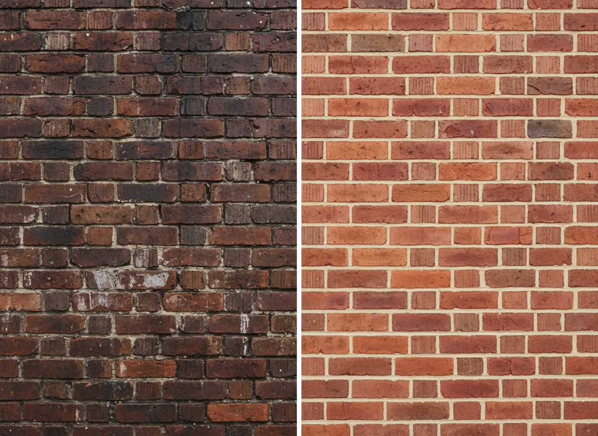 Before and after comparison of heritage brick repointing work in Melbourne — crumbling mortar joints restored to crisp, clean lime pointing with perfect colour matching.